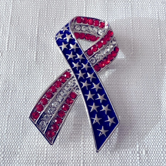 Red, White and Blue Rhinestone Brooch Jewelry - Red, White and Blue Silver Tone  Rhinestone Brooch